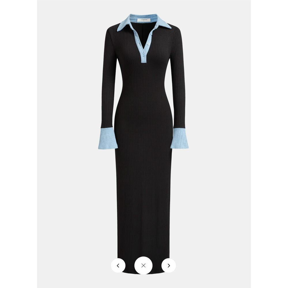 Commense Color-Block Polo-Collar Fitted Dress Sz M